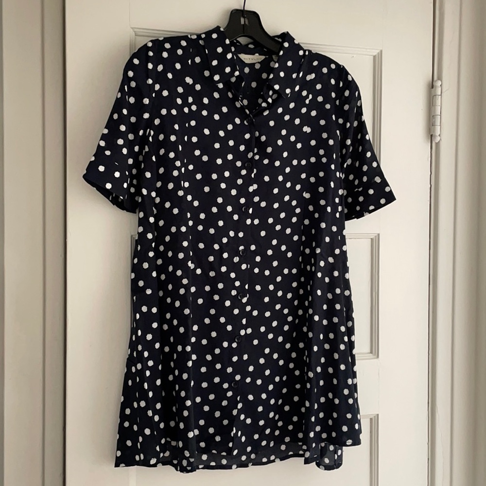 Anthropologie 11-1-Tylho blue polka dot top XS